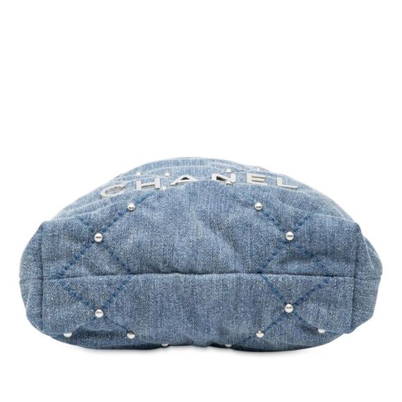 Pre Loved chanel Quilted Denim Shoulder Bag Women Blue Satchel - Picture 3 of 8